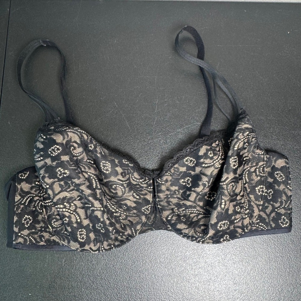 Soma Enticing Lift Balconet Bra 40D Black Lace Underwire Unlined 0516